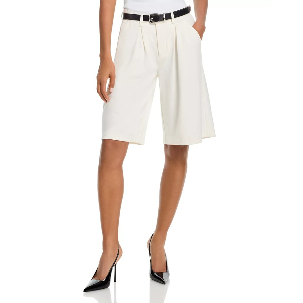 L'AGENCE Akasha High Rise Pleated Bermuda Shorts Sz 24 Ivory 12" Long MSRP $295